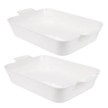 Imagem de Kit 2 Travessas Retangular Com Alças Branca 4,5Lts Para Servir A Mesa Buffet Porções