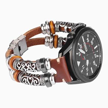 Imagem de Konafei Compatível com Samsung Galaxy Watch 46 mm/Gear S3 Frontier/Classic/Galaxy Watch 3 45 mm, pulseira vintage multicamadas de couro genuíno de 22 mm para homens e mulheres, Couro