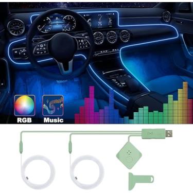 Imagem de Luzes de LED para carro, luzes internas, kit de iluminação ambiente com RGB 16 milhões de cores, fibra óptica e ritmo de sincronização de música, acessórios de luz neon USB para console central e