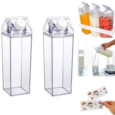 Imagem de Kit 2 Garrafa Caixa de Leite Acrílico Transparente 500ml Organiza Geladeira Suco Agua de Coco Leite