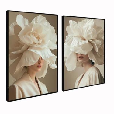 Imagem de Quadros Decorativos Mulher flores luxo para quarto com moldura (Moldura Preta, 60x80, Sem Vidro)