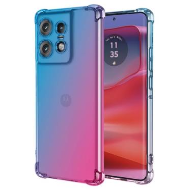 Imagem de Vokuha Capa de celular para Motorola Edge 50 Pro, capa protetora traseira de TPU à prova de choque para Motorola Edge 50 Pro 5G azul/rosa