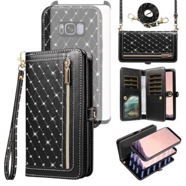 Imagem de Asuwish Capa de celular para Samsung Galaxy S8 Plus carteira com zíper destacável com protetor de tela alça transversal Bling Flip suporte para cartão de crédito S8plus S 8 8plus 8S Edge S8+ SM-G955U