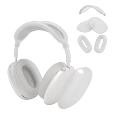 Imagem de Capa de silicone para AirPods Max fones de ouvido, capa para fone de ouvido/capa de fone de ouvido para AirPods Max (USB-C/Lightning) (2024/2020), acessórios 3 em 1 protetor de silicone (branco)