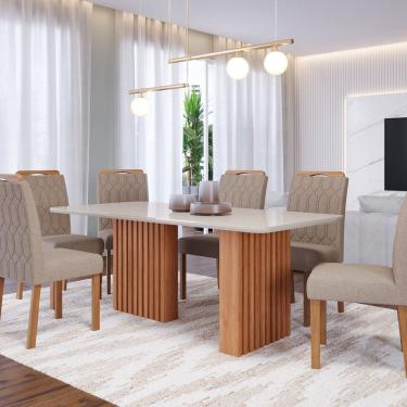 Imagem de Sala de Jantar Ester 180 Cm com 6 Cadeiras Paola Cinamomo/Offwhite/Bege