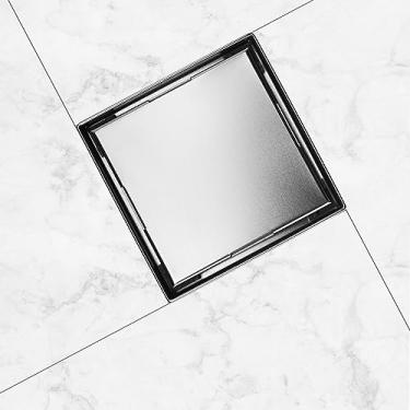 Imagem de KULED Ralo de Piso de Chuveiro, Ralo de Chuveiro Quadrado de 4" com Inserção de Ladrilho Removível e Junta de Borracha para Ralo de Piso de Banheiro, Filtro de Cabelo, Níquel Escov (4 Polegadas)