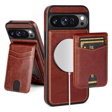 Imagem de SkyEagle Capa carteira compatível Magsafe 2 em 1 destacável para Google Pixel 9 Pro XL com porta-cartões mulheres e homens, couro sintético magnético com bloqueio de RFID, compartimentos de crédito,