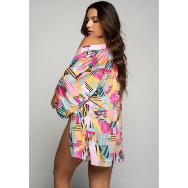 Imagem de Saída de Praia Kimono Estampado Tecido Proteção Solar Uv 50+-Feminino
