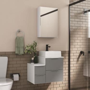 Imagem de Conjunto Gabinete Banheiro Nivus 60cm  - MOVEIS JOIA, Branco / Cinza