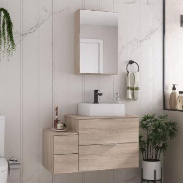 Imagem de Conjunto Gabinete Banheiro Nivus 80cm  - MOVEIS JOIA, Madeirado Inteir