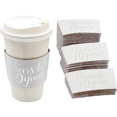 Imagem de Mangas para copo de café, 70º aniversário, serve em papel alumínio de prata de 340 g (pacote com 50)