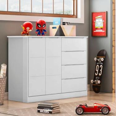 Imagem de Cômoda Infantil 4 Gavetas 2 Portas 100 MDF Eloá Phoenix Baby, Branco