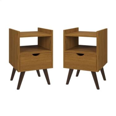 Imagem de Kit 2 Mesa De Cabeceira Alice com 1 Gaveta Nicho Pés Palito Anti Umidade Decoração Quarto (Freijó)