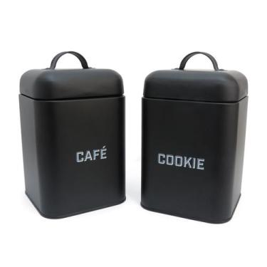 Imagem de Kit 2 Latas de Açúcar e Biscoitos Preta Retrô com Tampa - Mai Home