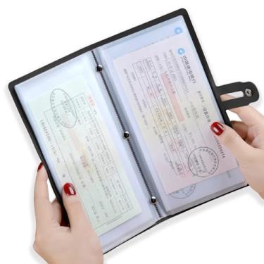 Imagem de Organizador de recibos de couro, organizador de cupons com 20 bolsos, porta-recibos multiuso com porta-cartão de crédito, porta-cupons estilo carteira evita perda ou dano de recibos e cupons (preto)