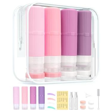 Imagem de Kit 18 Potes Frascos Silicone Viagem - Conjunto de Recipientes para Cosméticos, Sem BPA, à Prova de Vazamento, Para Creme Shampoo Condicionador Cosméticos, Para Todos os Viajantes(Rosa)