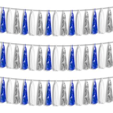 Imagem de Hysilla 3P Azul-Marinho-Branco-Prata Borla Guirlanda Banner, Borlas Banner Streamers Para Carros Alegóricos, Despedida De Solteira, Casamento, Aniversário, Dia Das Bruxas, Natal, Decorações De Festa