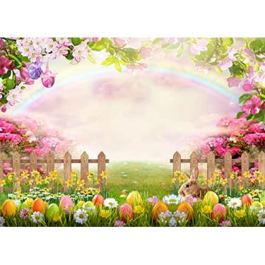 Imagem de CHAIYA Pano de fundo de Páscoa de 20,32 x 18,32 cm para primavera pano de fundo colorido ovos arco-íris para decoração de festa de Páscoa pano de fundo infantil adulto faixa de decoração de festa de aniversário CY259