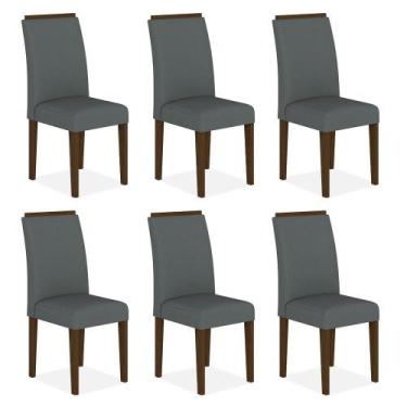 Imagem de Kit 6 Cadeiras Estofadas Londres Imbuia/cinza - Moveis Arapongas - A M