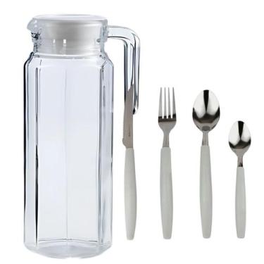 Imagem de Conjunto Jarra Vidro 1 Litro Talheres Inox 24 Peças Uso Diário - Time 