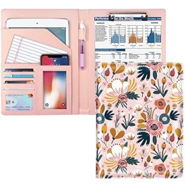 Imagem de WAVEYU Capa tipo carteira para mulheres, linda capa floral para meninas, organizador de documentos para conferências/currículos/jurídicos com carta/prancheta tamanho A4, porta-cartões de visita, flor rosa