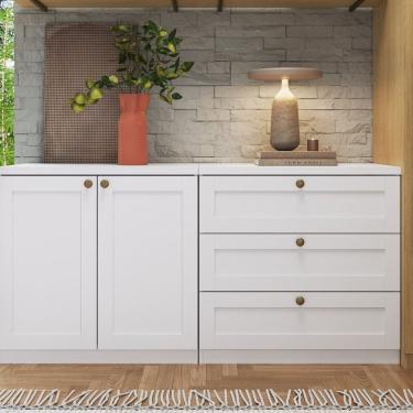 Imagem de Kit Cômodas 3 Gavetas e Armário 2 Portas Provençais 100% Mdf Branco Fosco