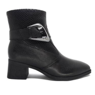 Imagem de Bota Bottero Cano Curto Couro Textura de Cobra Preta-Feminino