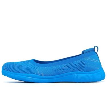 Imagem de Yopin Tênis feminino de caminhada, mocassim de malha, casual, sapatilha, para enfermeira, casual, vestido de trabalho, Azul, 39 BR