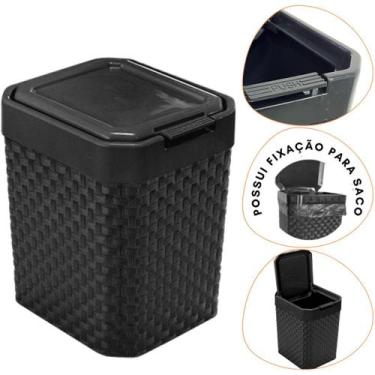Imagem de Lixeira Cesto de Pia Rattan Com Tampa Click Preta 5 Litros - Arqplast