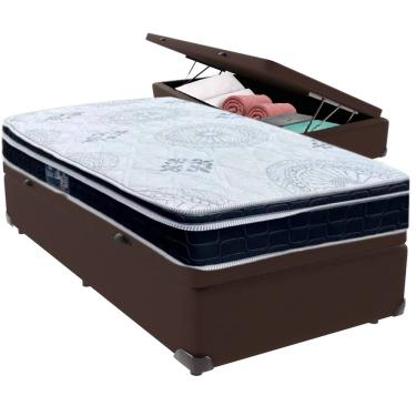 Imagem de Cama Box Baú Marrom e Colchão Orthosono D33 Com Euro Pillow Solteiro Anjos