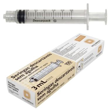 Imagem de Descarpack Seringa Descartável 3 Ml Luer Lock Sem Agulha - Caixa Com 100 Unidades