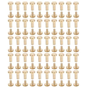 Imagem de Parafusos Redondos de Rebites de Latão, 50pcs de Artesanato de Couro Diy Bookbinging Slot de Cabeça Plana Conjunto para Cintos Bolsas de Chapéus Notebooks de álbuns (10mm / 0,39in)
