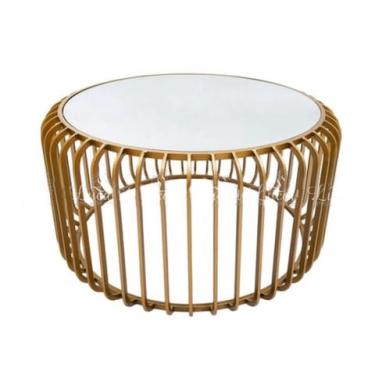 Imagem de Mesa de Centro Menor Metal Dourado T Espelhado Moderna Luxo