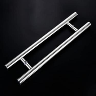 Imagem de Maçaneta de porta circular, puxador de porta de aço inoxidável push-pull para portas de madeira/vidro, puxadores de portão de celeiro para cercas de madeira resistentes (cor: fosco, tamanho: 120 cm