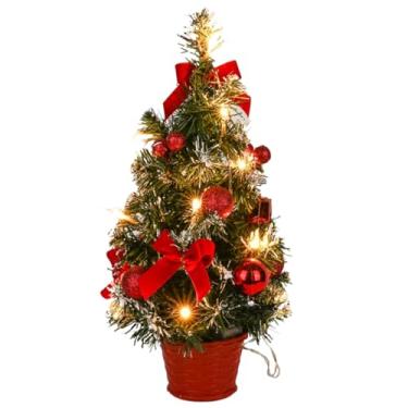 Imagem de Árvore de Natal de mesa de plástico de 40 cm com faixa de luz LED vermelha, árvore de Natal artificial