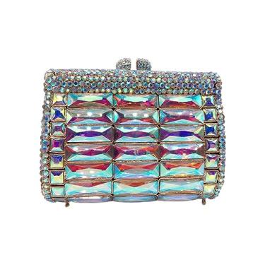 Imagem de GSYPS Bolsa clutch de strass brilhante para noite elegante bolsa de cristal para festa de casamento formatura, Prata 1