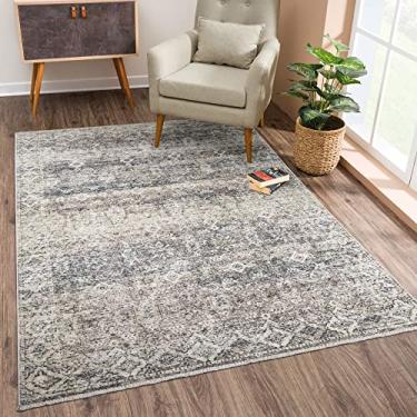 Imagem de Bloom Rugs Tapete lavável antiderrapante 2x3 - Tapete de área oriental tradicional bege marrom/azul-petróleo para sala de estar, quarto, sala de jantar e cozinha - Tamanho exato: 5 x 7 cm