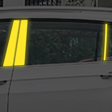 Imagem de 6 peças de adesivos refletivos de carroçaria, decalques refletivos para pilares centrais de carro, adesivo "faça você mesmo", decalque de vinil de aviso noturno (amarelo)
