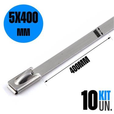 Imagem de 10x Abraçadeira ZIP Tie Termotape Cinta Lacre Aço Carbono 5x400mm - So