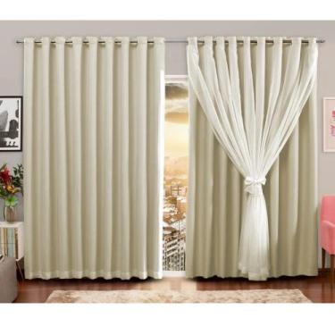 Imagem de Cortina Adomes com Voil M087 Corta Luz Blackout 2,50x3,00m Bege - CASA