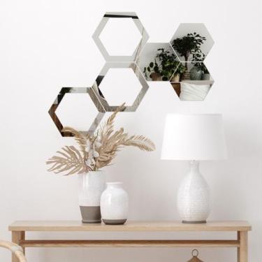 Imagem de Espelho Decorativo Colmeia Hexagonal Vazada Prata - Inove Papéis de Pa