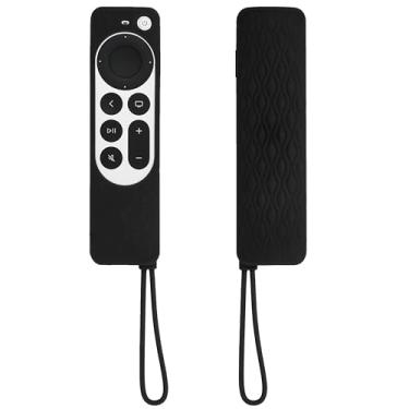 Imagem de TOKERSE Capa para Apple TV 4K Siri Remote 2022 3ª geração e 2021 2ª geração - capa de silicone macio com cordão para Apple TV 4K / HD 2021 2022 Siri Remote Controller (2ª geração/3ª geração) - preta