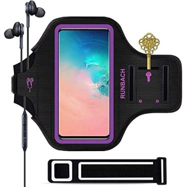 Imagem de Braçadeira para Galaxy S20+/S10+/S9+, braçadeira de corrida à prova de suor, bolsa esportiva para celular, academia, com suporte de toque/chave e compartimento para cartão para Samsung Galaxy S20+/S10+/S9+, Roxa