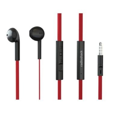 Imagem de Fones de ouvido estéreo RadioShack com cabo, fones de ouvido com fio com microfone e botões de controle de volume, pontas de silicone macio para uso prolongado confortável e ajuste seguro, vermelho e