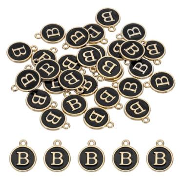 Imagem de PATIKIL Pingente de letra, 30 peças com pingente de dupla face do alfabeto inicial B maiúscula para pulseira, colar faça você mesmo, preto