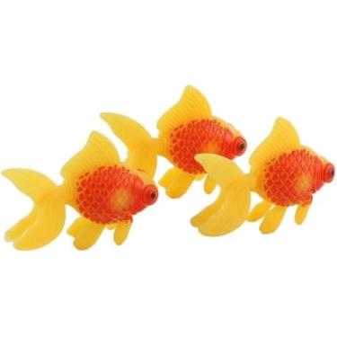 Imagem de Zenarao 3 peças de peixes dourados artificiais para aquário de água doce e salgada para decoração de tanques, plástico, pequenos peixes, cascalho, areia, decorações amarelas