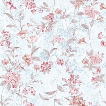 Imagem de VaryFloral Papel de parede floral azul rosa descasque e cole ramos elegantes papel de parede de flores para quarto de meninas papel de contato floral decorativo para móveis papel de parede botânico