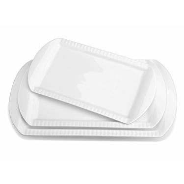 Imagem de LIFVER Travessa de servir grande, 40,6 cm/35,5 cm/30,5 cm, bandeja branca de peru para festas, pratos de servir, seguro para forno, prato de peru de porcelana para dia de Ação de Graças, Natal,