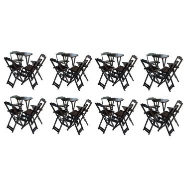 Imagem de Kit 8 Jogos De Mesa Bistrô De Madeira Com 4 Cadeiras Dobravel Tabaco - Marrom