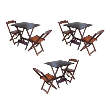 Imagem de Kit 3 Jogos De Mesa Dobravel Com 2 Cadeiras De Madeira 70X70 Para Restaurante E Bar - Imbuia